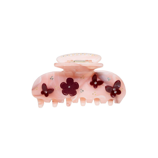 Pink flower butterfly clip